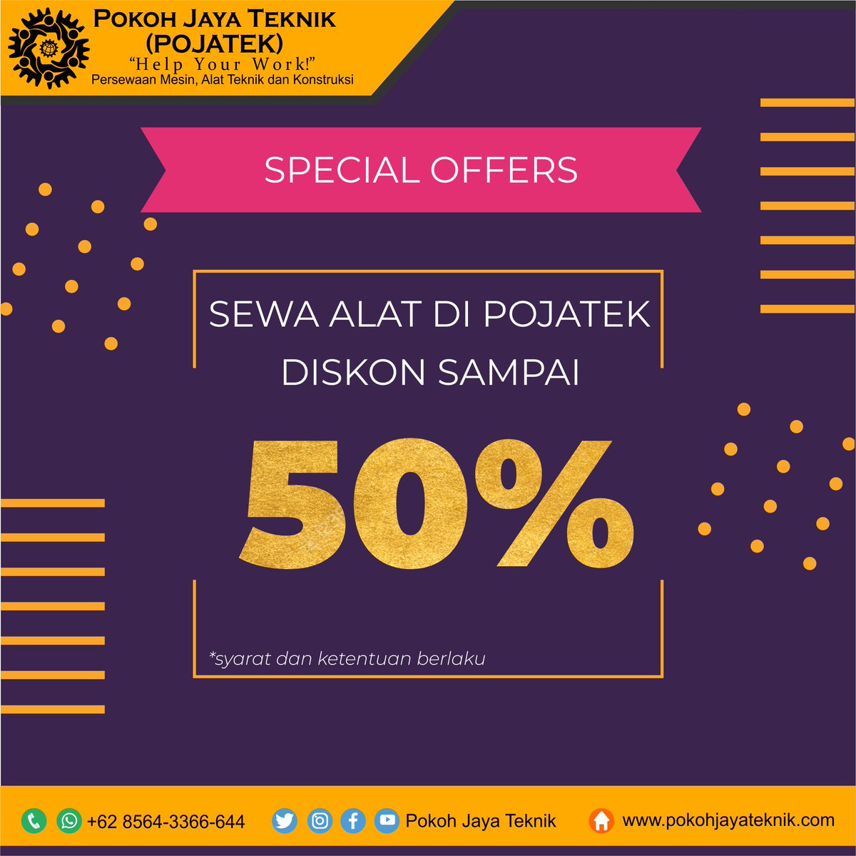 pokohjayateknik's tweet photo. Special Offers:
Diskon up to 50% !!
Sewa Mesin Bar Bender (max. 19mm - max.32m) di Pokoh Jaya Teknik (POJATEK)
.
.
*syarat dan ketentuan berlaku
.
.
POJATEK - Help Your Work!
#POJATEK #PersewaanBarBender #RentalBarBender #RentalMesinBending #PersewaanBarBenderJogja   #BarCutter https://t.co/mG7wJwnl2T