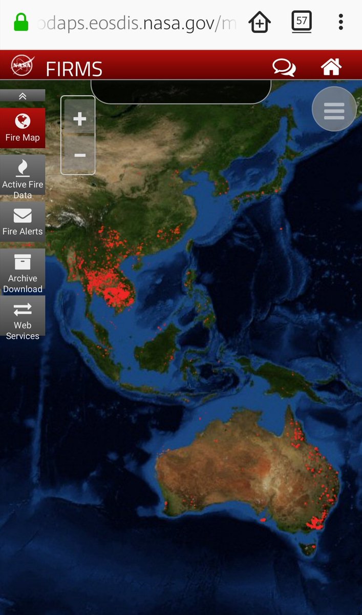 หากอยากรู้ว่า ทำไม PM2.5 หนามากในไทย ขอให้ดูแผนที่จุด hotspot จากเว็บนาซาเสียก่อน และอยากชี้ให้เห็นว่า จุด hotspot ที่ไทยและกัมพูชาหนาแน่นกว่าไฟป่าออสเตรเลียเสียอีก (As of 10 Jan 2020 3PM) #PrayForThailand