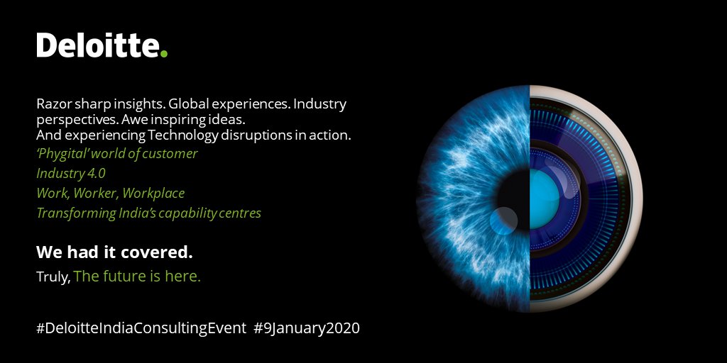 DeloitteIndia's tweet image. Thought-provoking insights at #DeloitteIndiaConsultingEvent #9January2020. It’s a wrap till we meet again in the ‘phygital’ world. #AugmentedWorkforce #ArtificialIntelligence #Industry4.0
