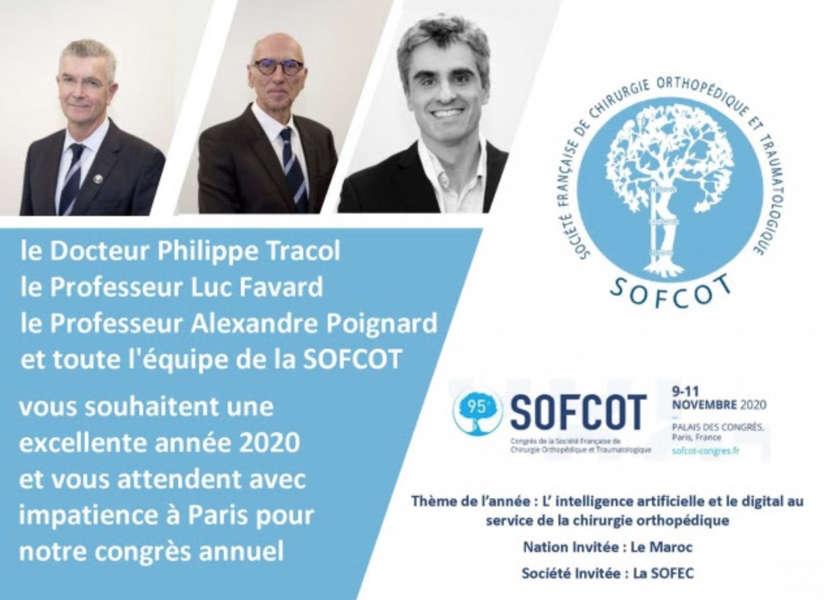 sofcot_ortho's tweet photo. #2020 🤗
@PTracol , Luc Favard, Alexandre Poignard et toute l'équipe #SOFCOT vous souhaitent une excellente année 2020 ! https://t.co/JxOLcXwAZo