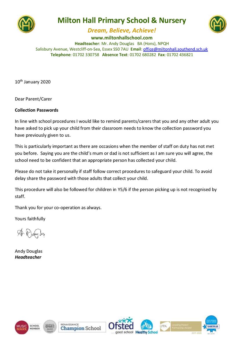 Please see letter below giving important information on about your child's password.