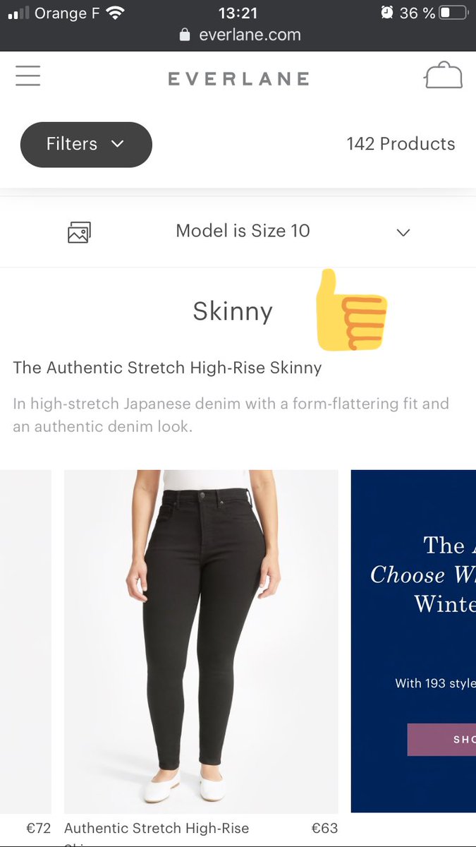 Audrey_Bld's tweet photo. Good design du jour : @Everlane qui me permet de voir ce que les jeans donnent sur un corps d’une femme faisant du 40 comme moi.  #gooddesign #inclusivedesign https://t.co/Gya6xq387q