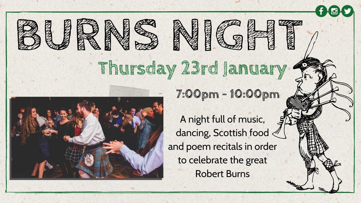 Join Thetford Garden Centre for a Ceilidh evening to celebrate the life of the poet Robert Burns. 

On the night there will be a poem recital followed by delicious Scottish food and finished with Ceilidh music and dancing! 

View the full event on their Facebook page.