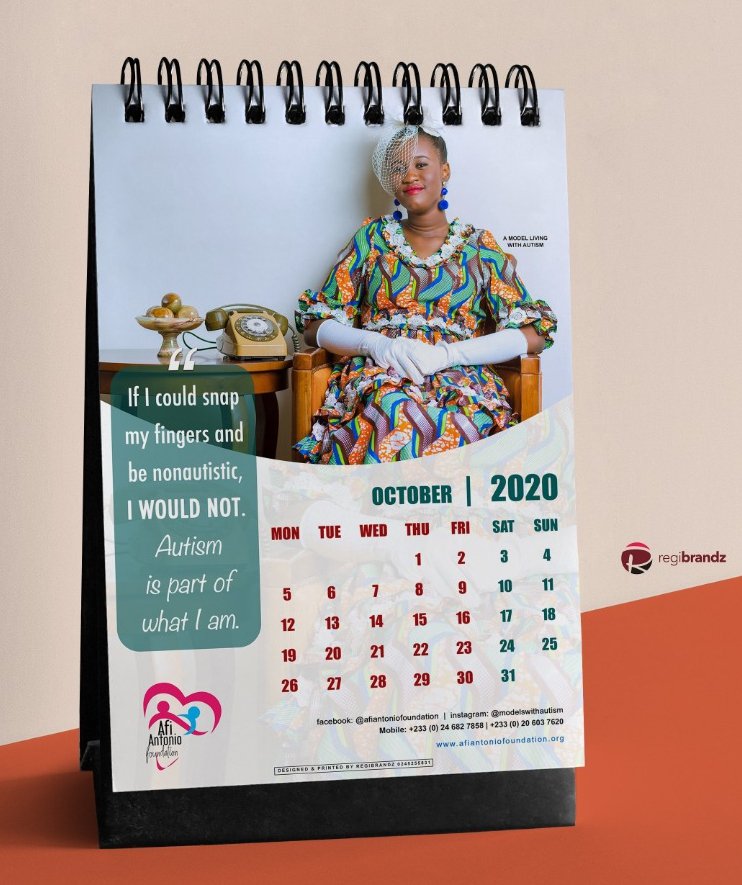 AfiAntonio's tweet photo. Our calendars will be ready by 2moro.This calendar is to promote autism awareness. Its made of a #modelswithautism called Yacoba. Every page has a touching message on autism.Both wall and desk top calendars going for 50ghc each.
The proceeds will go to support persons with autism https://t.co/co3lVAxNJx