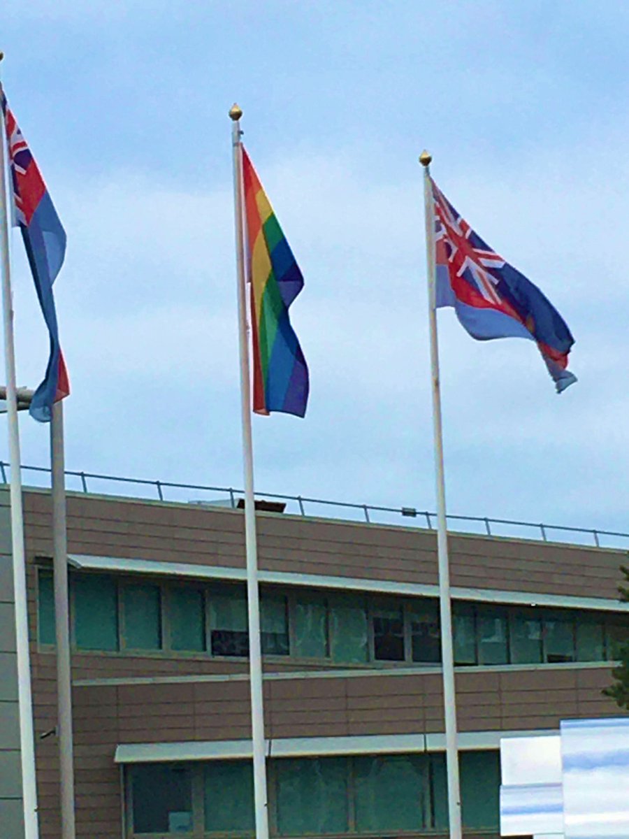 UKJFHQ's tweet photo. It’s been 20 years since the ban was lifted on LGBT+ service in the military, commemorated today by a flag raising ceremony at Northwood #LGBT2020 #Pride #LGB20 #DiversityInDefence #WholeForceInclusion https://t.co/YPRRFPxnd5
