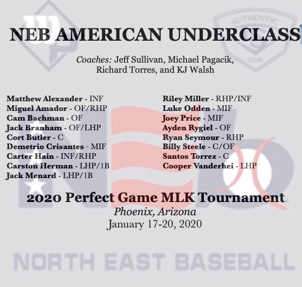JSully12's tweet photo. Next up is @NorthEast_BBall American Underclass Team! Very solid group of uncommitted 2021/2022s. There is 1 2023 on the team - 6’4 LHP Cooper Vanderhei. He is the younger brother of former NEB National RHP Ryan Vanderhei (Kansas). G1 starter will be 6’5 225 2021 LHP Jack Menard. https://t.co/8vjfauC2ZE