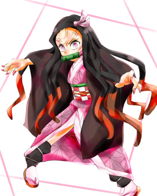 もんちゃんさんがTwitterに投稿した竈門禰豆子(鬼滅の刃)のイラスト。