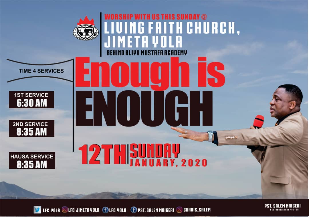 LfcYola's tweet photo. Enough is enough To any challenge that has persisted n resisted solutions around your life. 
Join us this Sunday as the anointing destroys the yoke.
 Follow us on:
https://t.co/WWltmyh5Q4
https://t.co/P8UhWycmRd

#breakinglimits #21daysofprayerandfasting
#EnoughIsEnough #lfcyola https://t.co/EuOdMvIaHJ