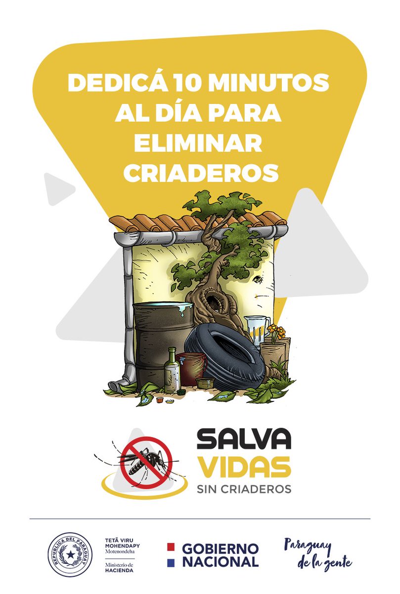 MEF_Paraguay's tweet photo. Dedicá 10 minutos al día para eliminar criaderos. Cualquier lugar que pueda acumular agua es un criadero para el mosquito transmisor del Dengue, Zika o Chikungunya.

#PySinCriaderos https://t.co/oDckUFWbBY