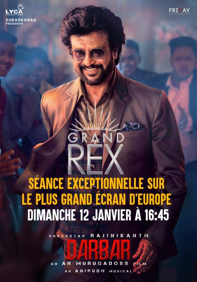 cinesunlights's tweet photo. N’oubliez pas la séance exceptionnelle au @LeGrandRex  ce dimanche à 16h45 en GRAND LARGE ! Après #Kabali, #Mersal, #Baahubali2 et #Vishwaroopam2.
Notre #SuperStar revient 2 fois plus fort avec #Darbar
Si vous voulez faire partie de la fête. Déjà plus de 300 places vendus. https://t.co/sdnh7egHw8
