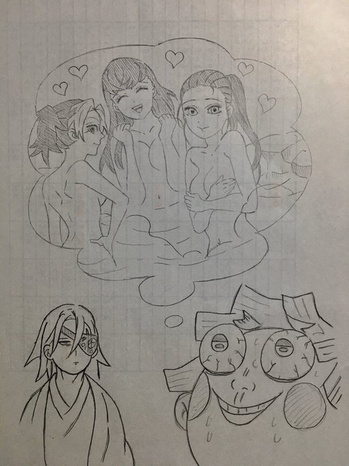 今日テスト返し中と休み時間の時に描いた鬼滅の絵です!プリントの裏に描いたから許してね笑
#鬼滅の刃 