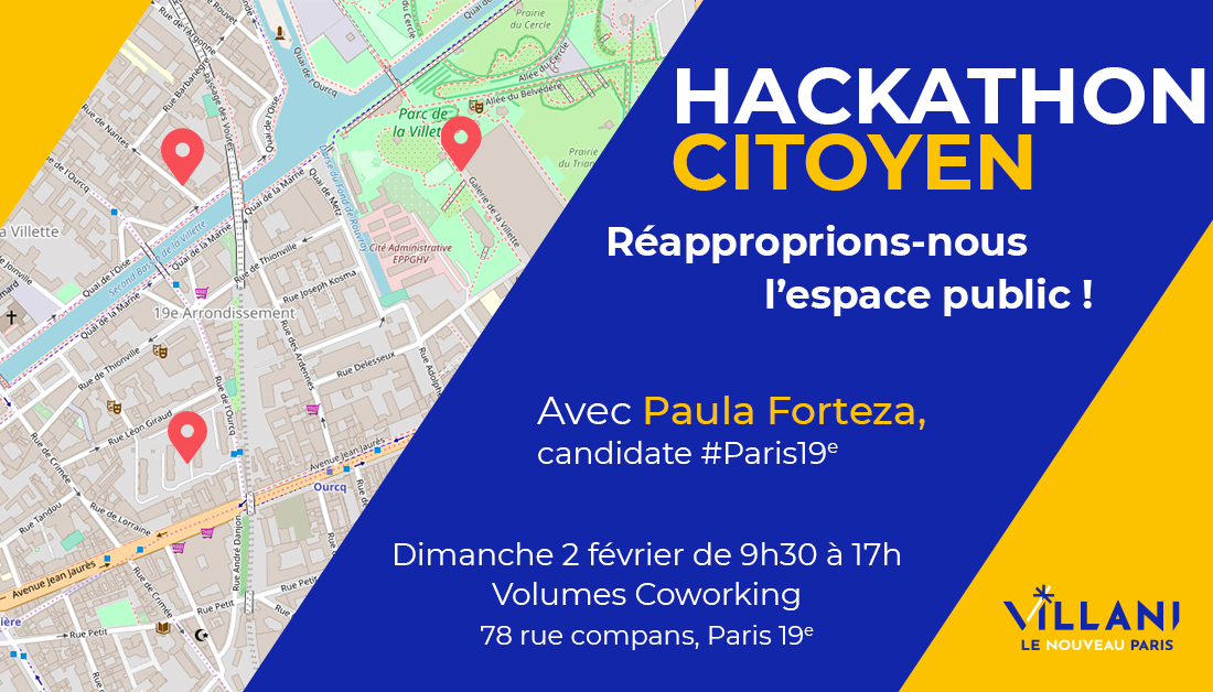 VillaniParis19's tweet photo. Venez nombreux le 2 février : #HackathonCitoyen avec @PaulaForteza, candidate :
📌 Cartographier les rues et services
📌 Repérer les angles morts des pol. publiques dans l'espace urbain
📌 Construire, quartier par quartier, #Paris19 de demain
Inscription : https://t.co/fE6YAQUg6P https://t.co/skuVQ8ZFlE