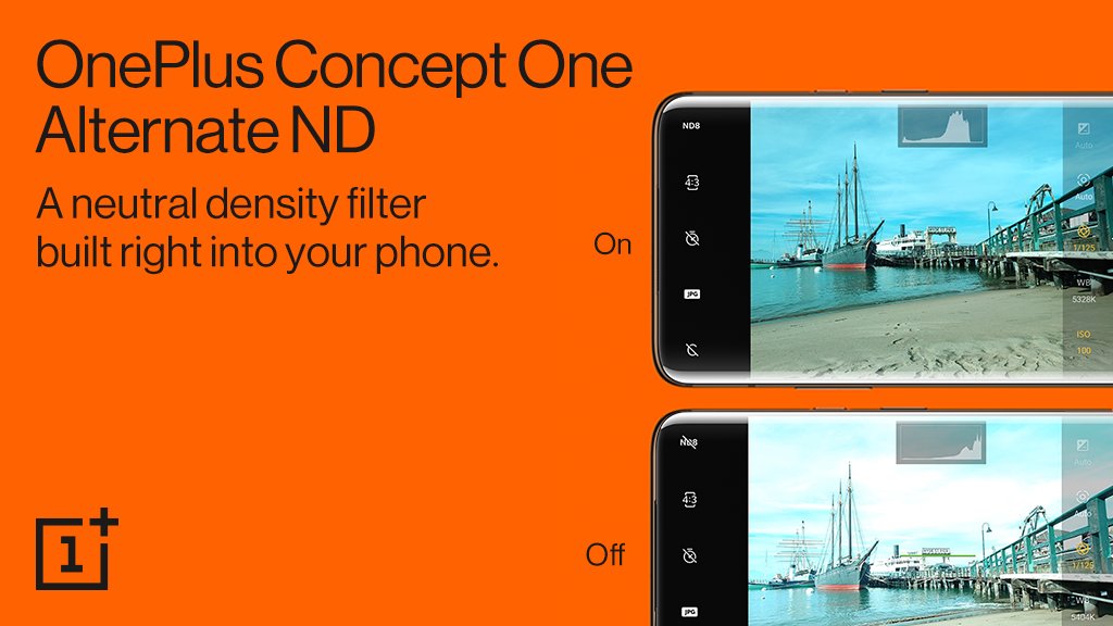oneplus's tweet photo. A vision for the future of mobile photography, the #OnePlusConceptOne's ND filter reduces bright spots with a tap so you can capture that perfect shot. https://t.co/0yaYtm2axV