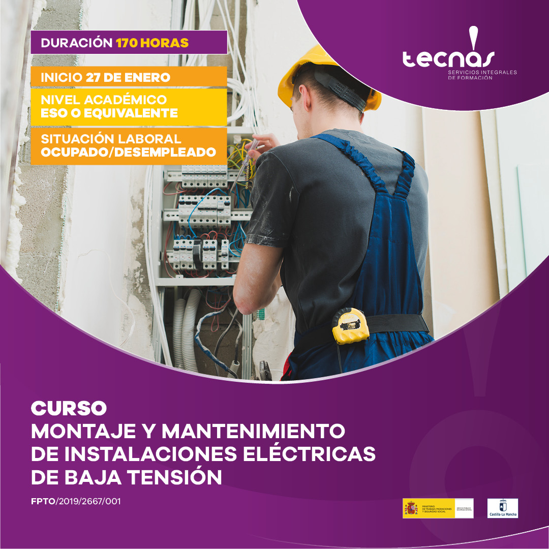 AcademiaTECNAS's tweet photo. #Curso #gratis de #Montaje y #Mantenimiento de #Instalaciones #Electricas de #Baja #Tension que se imparte en Daimiel.

#Titulacion #Academica: #ESO o equivalente.
#Situacion #Laboral: #Ocupados/ #Desempleados

Realiza el curso con nosotros llamando al ☎️ 621 23 72 65 https://t.co/2tSMs8oeqk