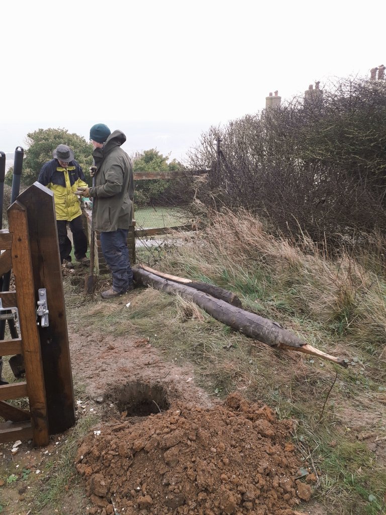 steph_dowling's tweet photo. Good day putting up electric fence and some post and rail at Seaford with volunteers. Despite the changing weather :) #ledermantrainee https://t.co/MtuVhzJi3a