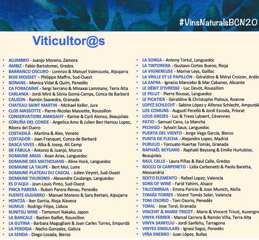 Comença el compte enrere per al Saló dels Vins Naturals de Barcelona 2020, amb 60 viticultores i viticultors vingudes d'arreu. Ens hi veiem els propers 9 i 10 de febrer #naturalment #VinsNaturalsBCN20