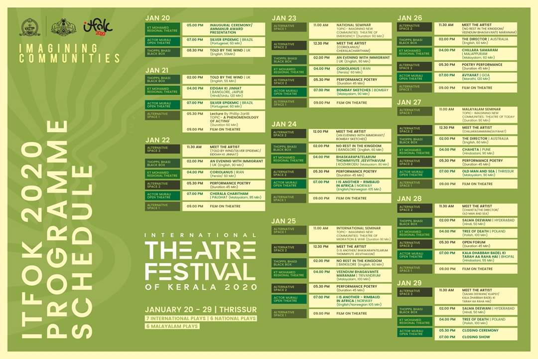 theatreKingdom1's tweet photo. Here is the schedule big #itfok
International Theatre Festival of Kerela
#kerela #theatre #festival #theatrekingdom #intetnational https://t.co/nW1M414fP2