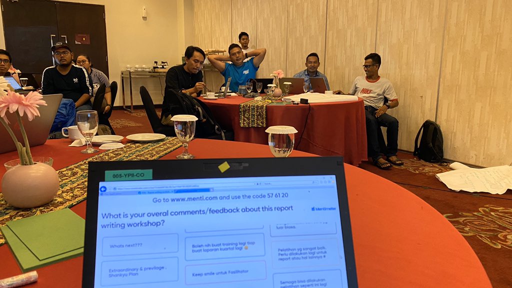 vhalhen123's tweet photo. In “mentimeter” we trust :-) real time feedbacks for Report Writing Workshop with the amazing Disaster Risk Management Team of @PlanIndonesia from Central Sulawesi, West Nusa Tenggara, East Nusa Tenggara and Jakarta 👍👍 #Feedbackmechanism #accountability #projectmanagement https://t.co/Lpp1necnoX