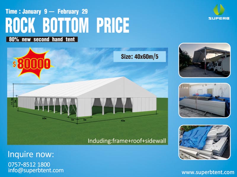 Superb_tent's tweet photo. Second Hand Tent For Sale

Breaking News!!!

Sale Time: January 9–February 29 2020
Area：2400sqm.

Price:$80000
Sample tent Quantites are Limeted
Size:40x60m/5
The sample include：frame+roof+the side walls

#Warehousetent
#Storagetent https://t.co/fX4KtVFcLh