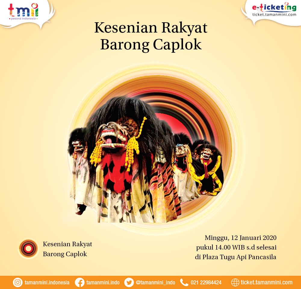 tamanmini_indo's tweet photo. Kapan lagi dapat menyaksikan kesenian khas daerah yang sangat unik, yukk merapat ke Area Tugu Api Pancasila hari Minggu, tanggal 12 Januari 2020..
Sampai jumpa di Taman Mini Indonesia Indah...
#tmiievent
#tmiijakarta
#TamanMiniIndonesiaIndah
#keseniantradisional
#barongcaplok https://t.co/yMgRyLzUXB
