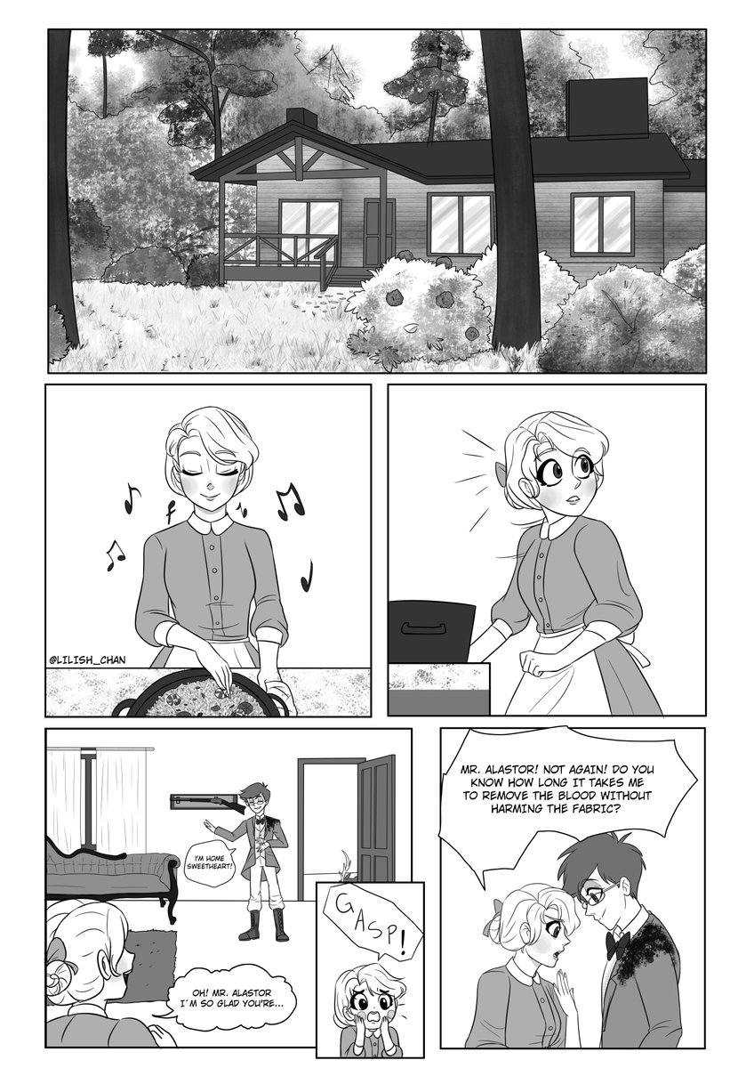 lilish_chan's tweet photo. 2nd part!comic based on a fanfic called The taxidermist, in this AU both charlie and Al are humans and Charlie is Alastor's maid, the link to the story will be in this post, only consider that it's written in spanish 
 #charlastor #HazbinHotelFanart https://t.co/oMMj9UJKJ7