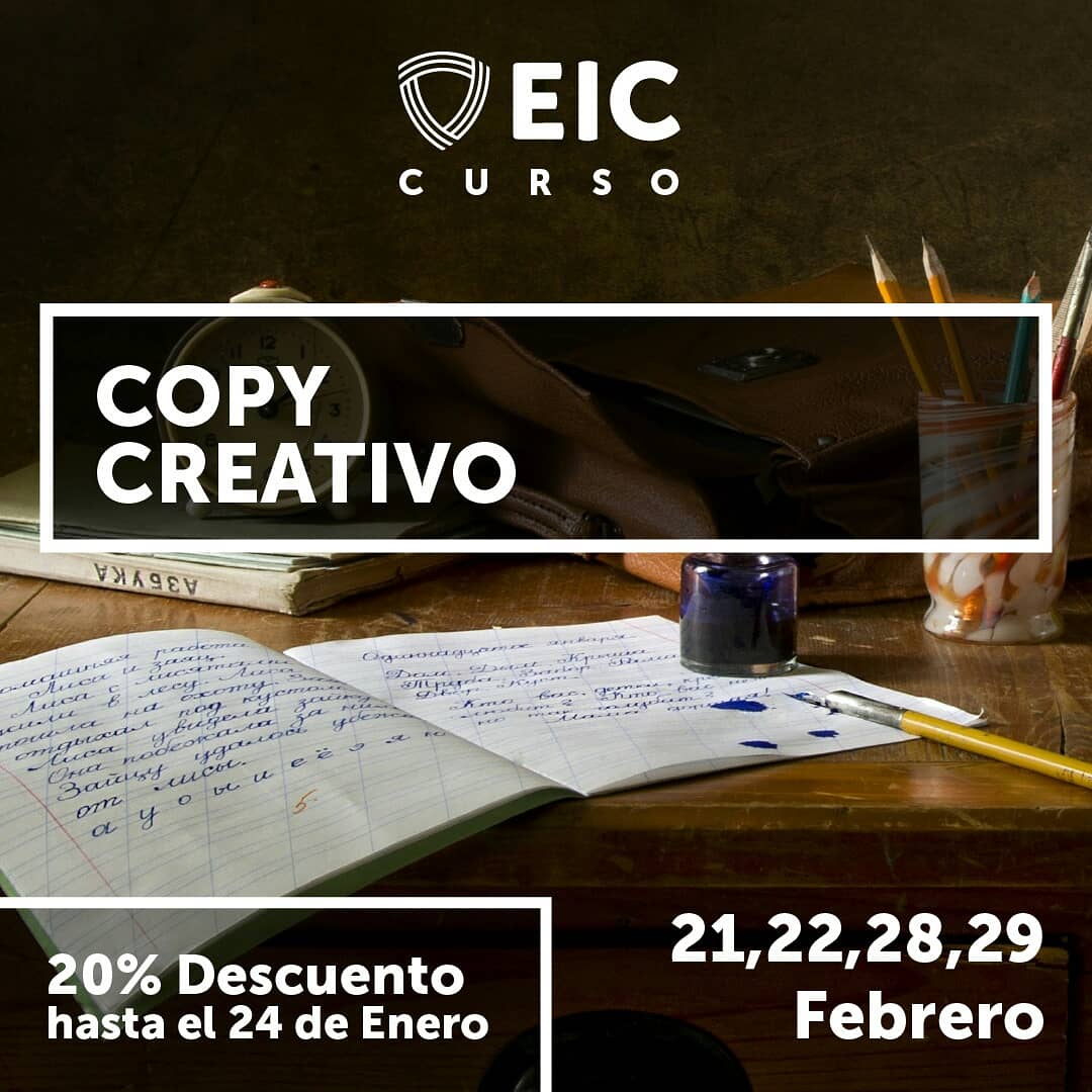 loslunessinsol's tweet photo. Nuevo curso de #CopyCreativo en la @eicomunicacion para empezar el 2020 cumpliendo tus buenos propósitos.
21 22 28 29 febrero Aprovecha el 20% descuento antes del 24E. https://t.co/OYw4029NLQ