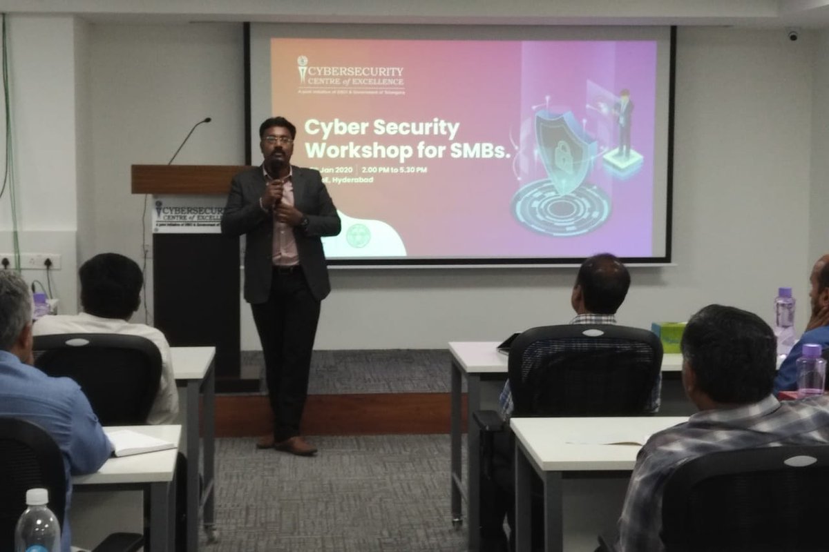 ccoe_hyd's tweet photo. Harish Sureddy highlighted the importance of SMBs being resilient when it comes to cybersecurity & it's importance as the first line of defence at the #SMBworkshop held at #CCOE_Hyd. He provided insights on various open-source software that they can use for better security. https://t.co/zGkCBeoExA