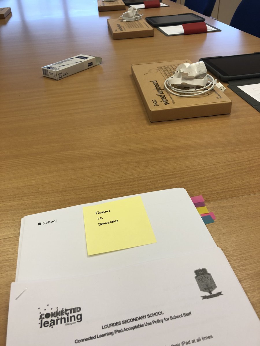 leighmmilligan's tweet photo. Ready for last day of deployment with the last lot of dedicated staff staying after school 🤩 on the first week back 😉 on a Friday (!!!!) for their OTB session! Amazing effort @LourdesSec! 🤩 #connectedlearning #ipaddeployment @XMALearning https://t.co/g3hvZYL298