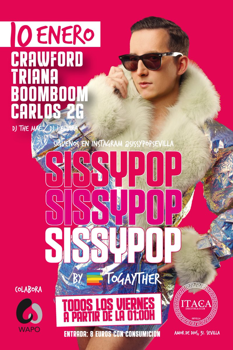 Togayther_ES's tweet photo. Hoy toca #SissyPop by #Togayther con el musicón que pinchará #Crawford desde #UltraPop y el show de la maravillosa #TrianaBoomboom Y más pop y dance con #Carlos2G #TheMae y #ElviraDj. Nos vemos a partir de la 01:00h en #ItacaDisco #FiestaGay #Sevilla #GaySevilla #LGTB #LGBT https://t.co/BXQY3W7nDQ