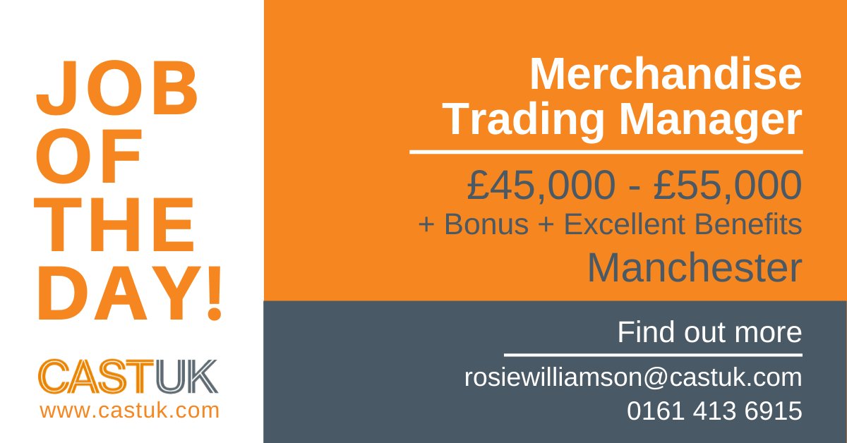 Cast_UK's tweet image. Job of the Day: A market leading retail business based in the North West is looking to appoint a Trading Manager to join their growing team. To apply for this role visit - bit.ly/3a18WP5 

#MerchandisingJobs #TradingManager #Jobs