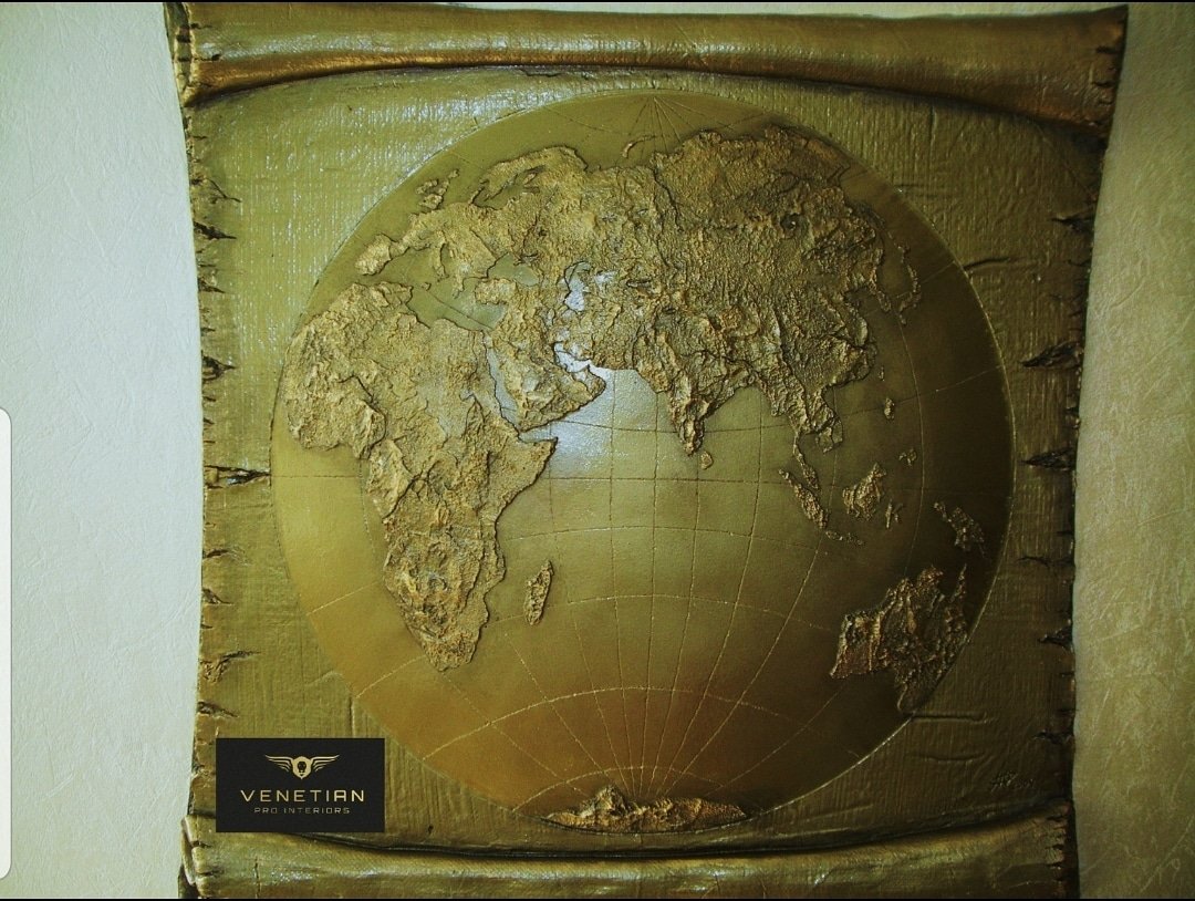 A map of the world to look like a old  paper  map in stucco plaster.
We have been creating a few different techniques and playing around with some interesting products.
This particular finish can be made in a larger scale to suit any wall sizes.