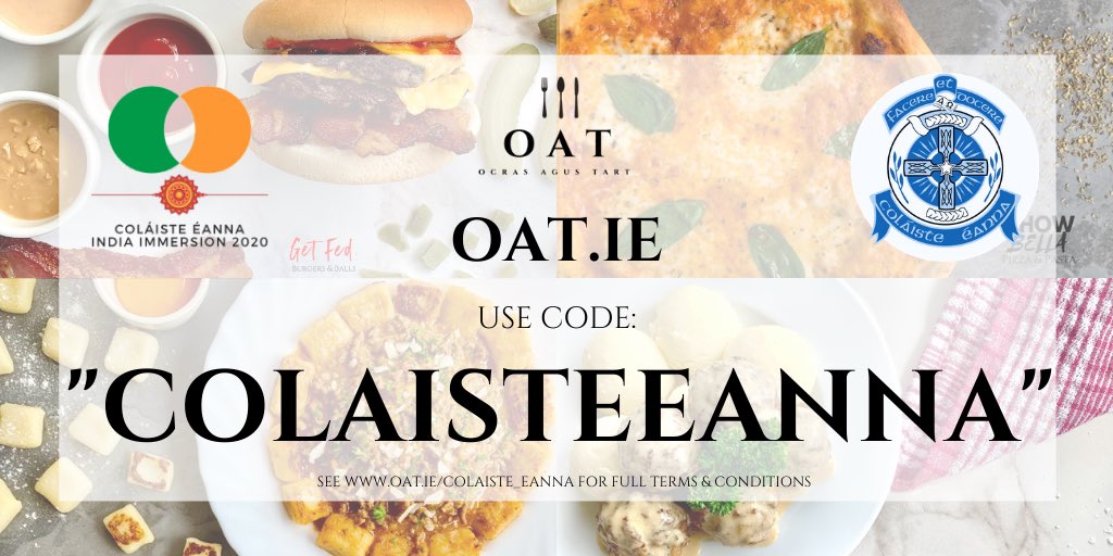 oat_ie_dublin's tweet photo. Fancy some FREE grub? Want to help @ColaisteEanna get their TY students to Calcutta? Throughout January, by using code “COLAISTEEANNA” at check out, you will get a free item of your choice and we will donate 10% of these orders to the Coláiste Éanna Calcutta fund! https://t.co/1wVntxpCuz