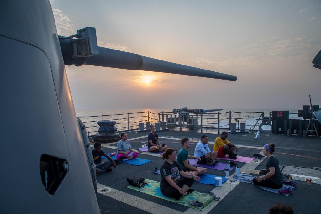 Calm before the storm. #Namaste Did you know that #Yoga is one of the many ways that Sailors can get their mind and body right at sea to stay Navy fit? #FridayFitness