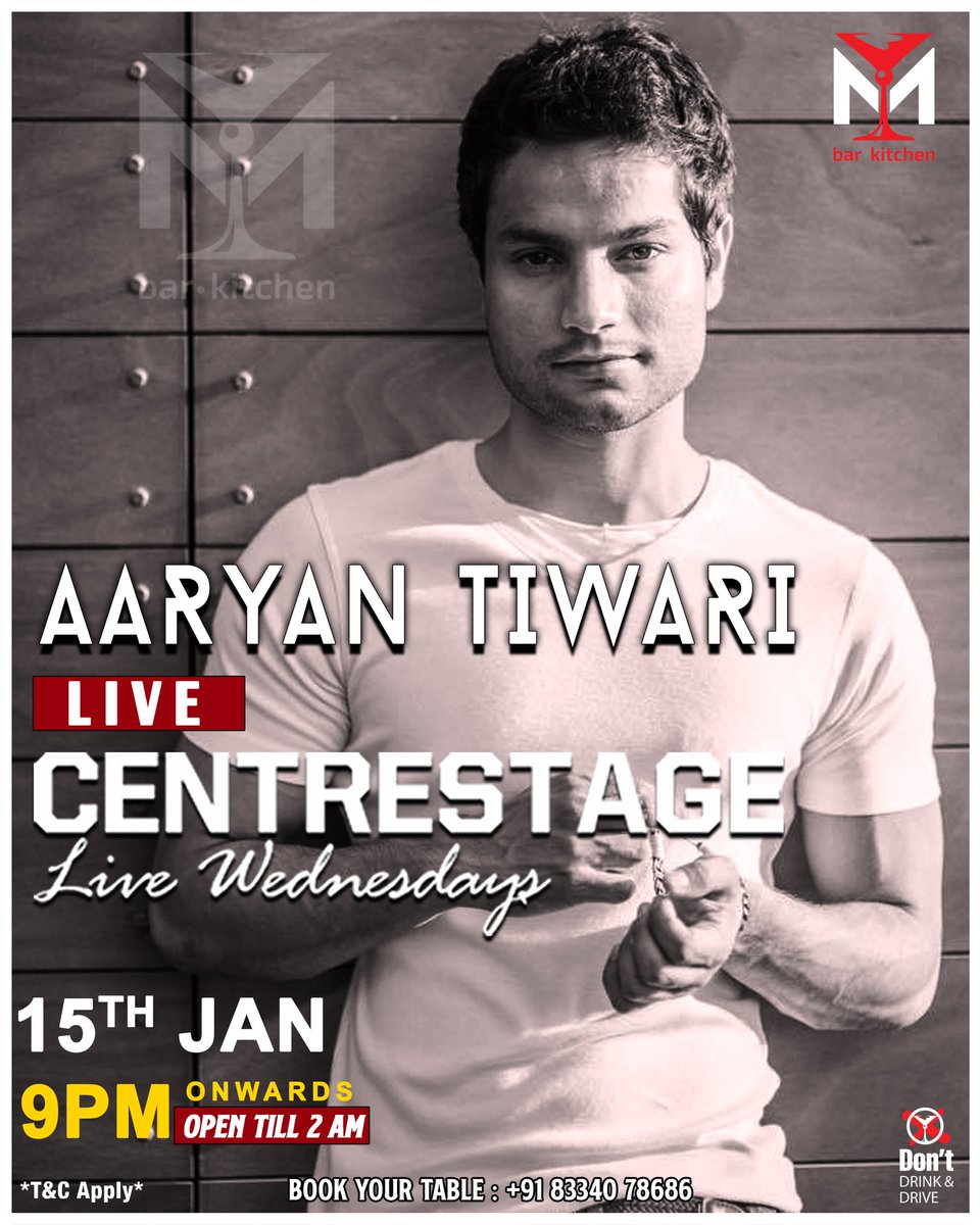 MBarKitchen's tweet photo. The heart throb of India, Aaryan Tiwari is back this 2020 on our #CenterStageLive at M Bar next Wednesday with his soulful tunes and charismatic performance!
Come experience the madness with your friends and family to beat your midweek blues. Call us to book your table:8334078686 https://t.co/n8h1gzo8x9