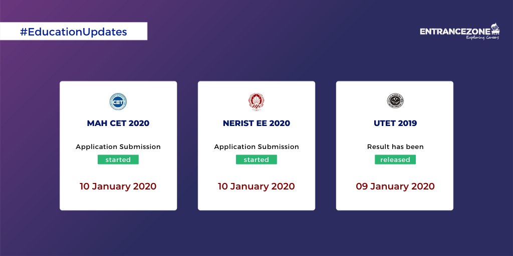 entrancezone's tweet photo. NIFT and SIMC MAMC admit card released
HTET and UTET result declared
NERIST EE and MAH CET application submission started
#nift #nift2020 #niftentrance #niftexam #niftexam2020 #niftentrance2020 #htet #htet2019 #htetexam #htetresult #utet #mahcet #entrancezone #examupdates https://t.co/7fEAuEFjro