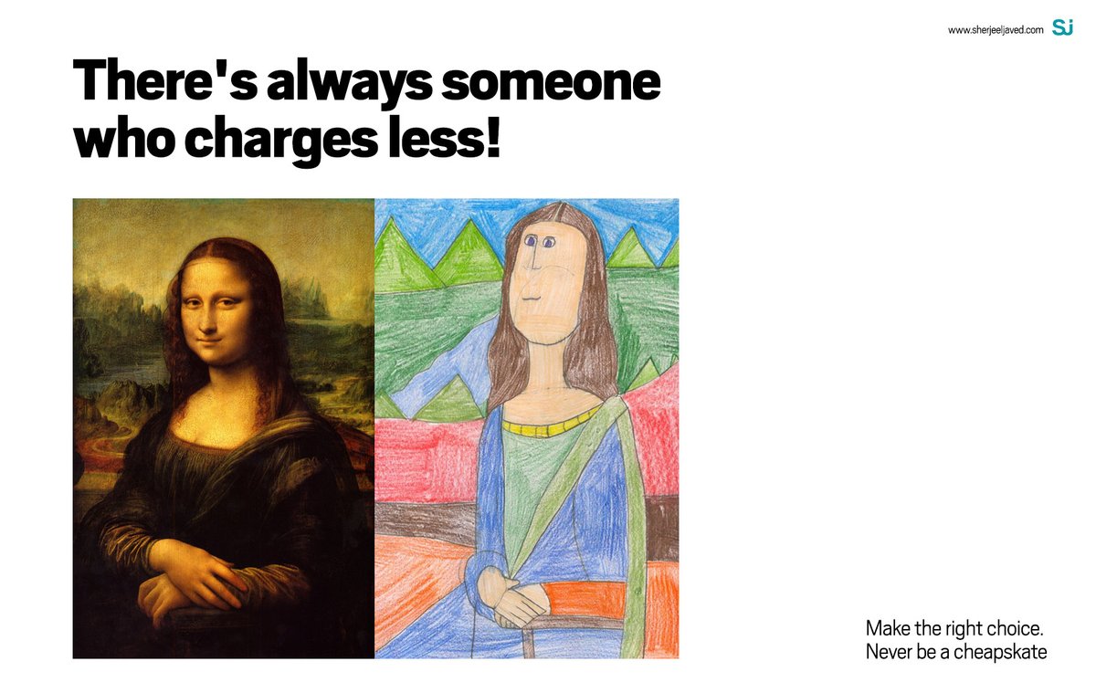 sherjeeljaved's tweet photo. Hustle but never haggle :)
#dontbeacheapskate #design #cheapdesign #monalisa #baddesign #cheapskates #graphicdesign https://t.co/4skZ94Sf39