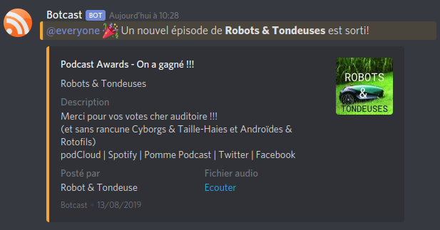 ANumeriques's tweet photo. [Nouveau]

Botcast : le bot Discord des sorties d’épisodes de podcast créé par @Bigaston

https://t.co/JWiVVwmRXd https://t.co/gw45MR7rmp