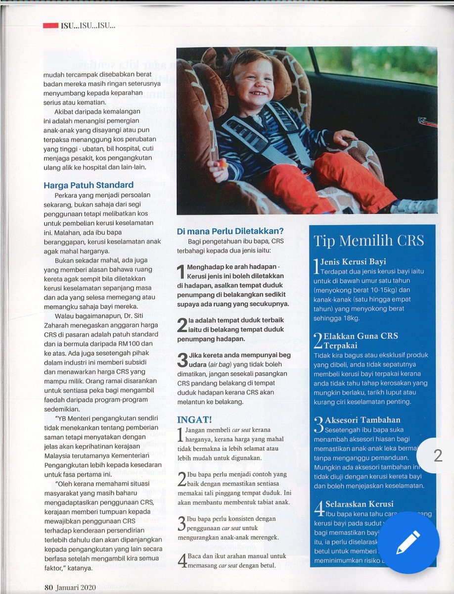 Sitiza406's tweet photo. CRS article in d 'Mingguan Wanita' Magazine Jan 2020 Vol1. #MyCRSMandatory2020
#RoadSafety
@mirosroadsafety 
@MOTMalaysia https://t.co/6rlBWtt58R