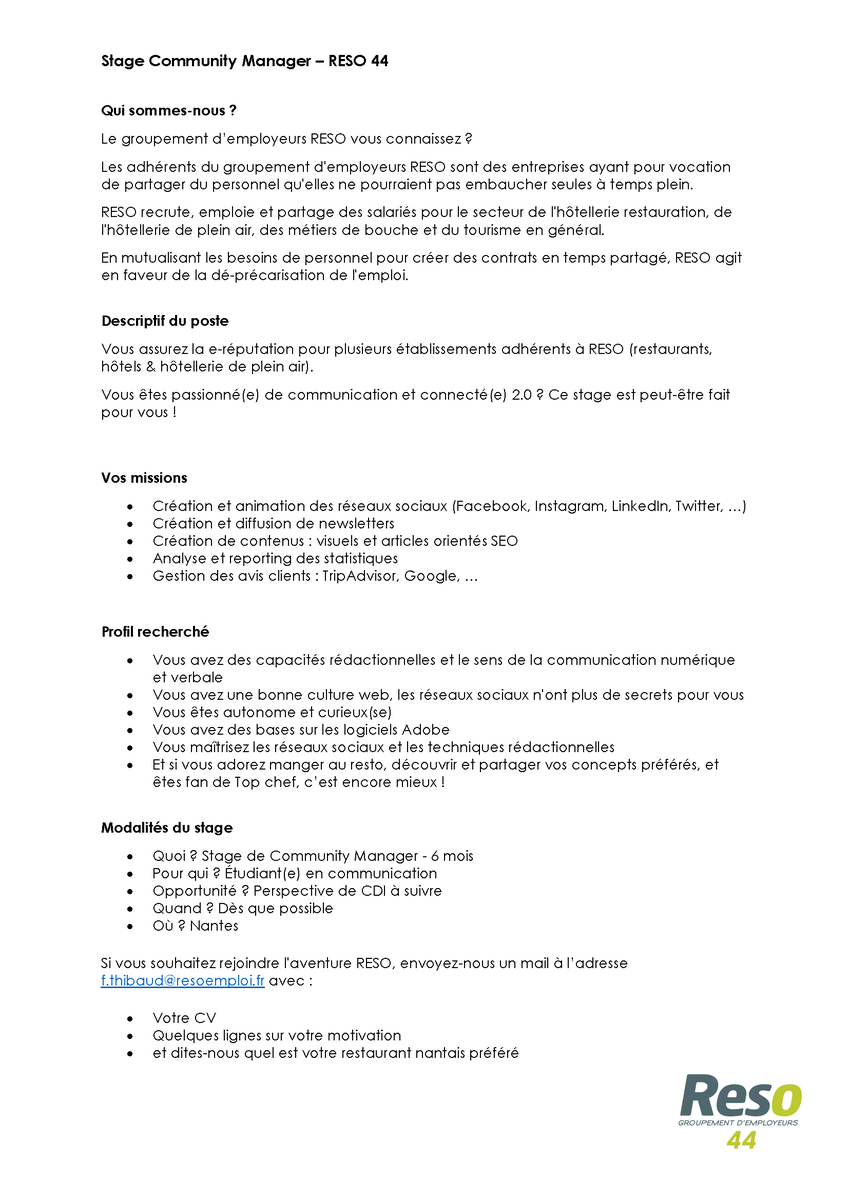 RESO 44 - Recrutement Hôtellerie Restauration tweet media