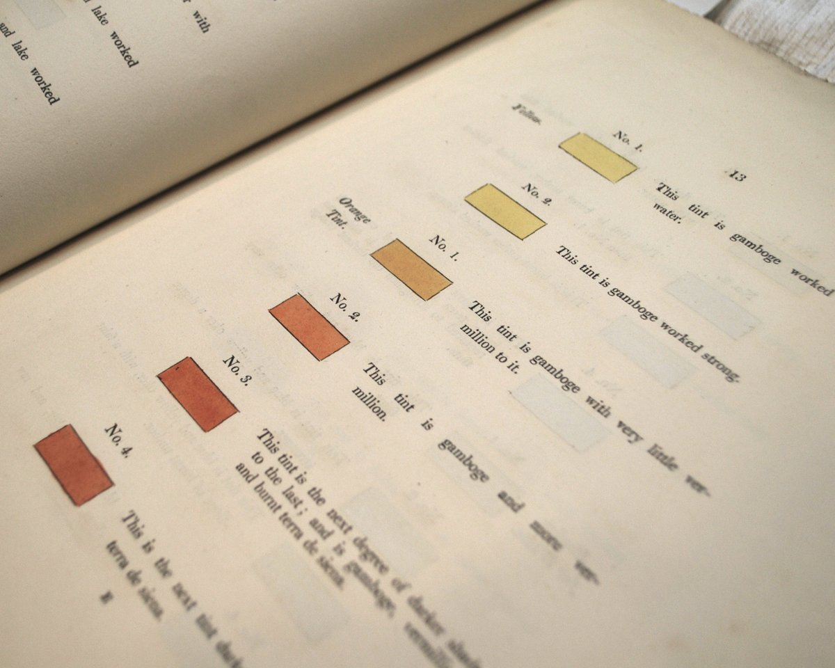 ColourShaping's tweet photo. These warm watercolour swatches in George Brookshaw's 1816 manual 'A New Treatise on Flower Painting, or, Every Lady Her Own Drawing Master' capture the bit-by-bit nature of colour mixture, from gamboge, through vermillion, to burnt sienna. Visit https://t.co/dAglW0SBJs for more. https://t.co/4mjkmEcdZI