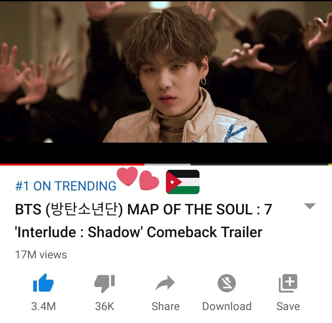 Jordanarmy_bts1's tweet photo. |~💜
تريلـر شوقا  "Shadow” يحتل المركز الاول في تريند اليوتيوب الأردني 🇯🇴!! .
احسنتم أرمي 🎊 😭
@BTS_twt https://t.co/tcoLVtf3lx