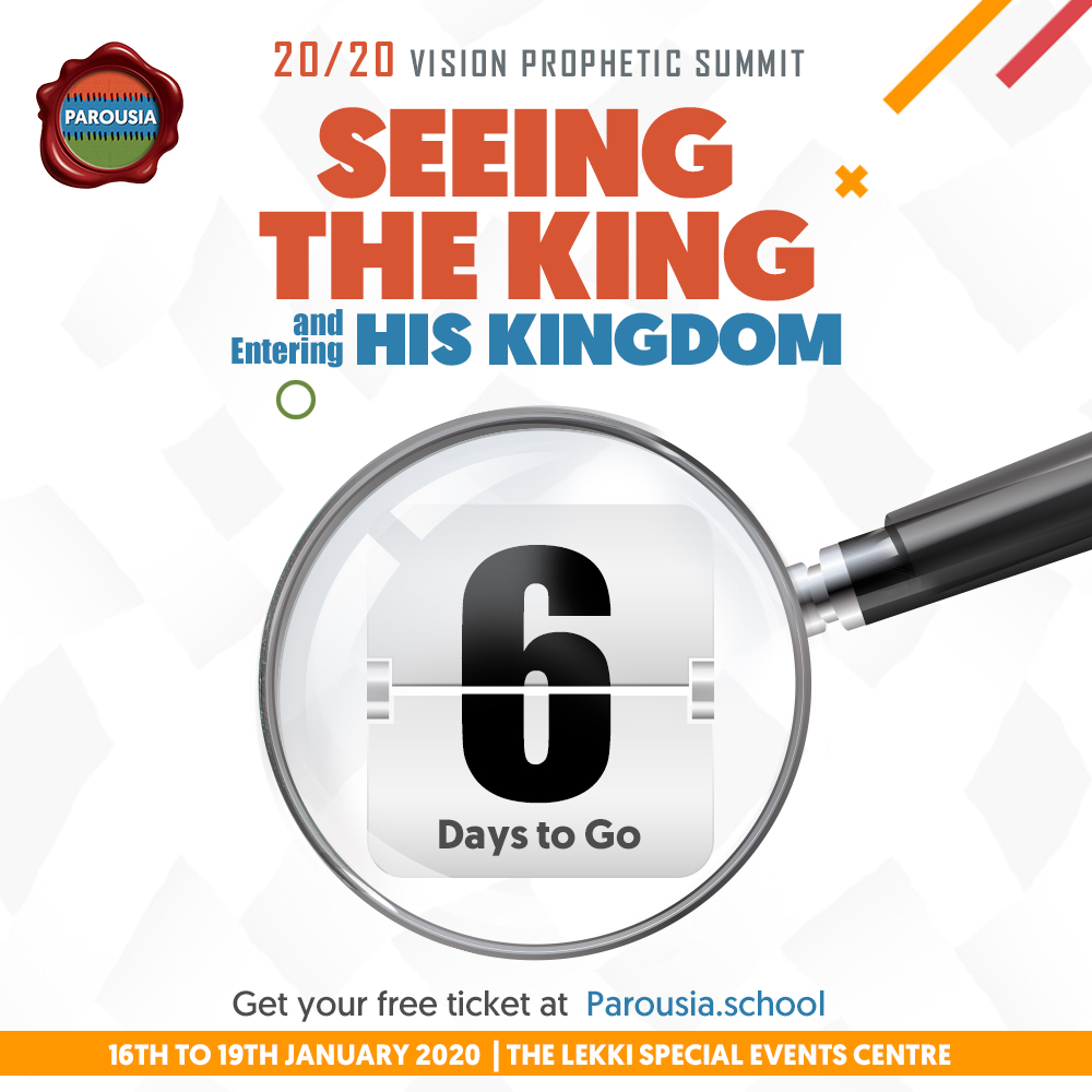 MyHighLifeWorld's tweet photo. 6 days to go till #Parousia2020. Prepare your heart because you are about to encounter the King like never before. Take position because the army of God is advancing with ACCURATE SIGHT in 2020. FREE Ticket at https://t.co/UPCPVdX2rK

#PropheticSummit #2020Vision #HighlifeChurch https://t.co/mwFS9BLGGN
