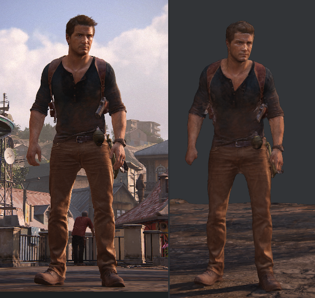 JACKPOT! Best one yet! 306 photos of Drake got me great results, just need some extra pictures of his hands and accessories hanging on his body. Seems like triple-A characters with a bazillion polygons work best for finding reference points.  @Naughty_Dog  @nolan_north
