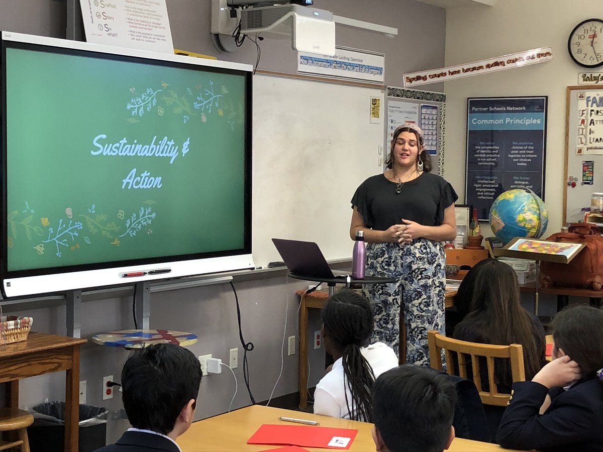 BCDS_History_56's tweet photo. Global studies college freshman, Katie Solosky, inspired Upper School students @BuckleyCDS about her passion for taking action to make a more sustainable world. She is currently spending a year in Costa Rica. #weLEAD #Sustainability @icivics https://t.co/D51AWeqia0