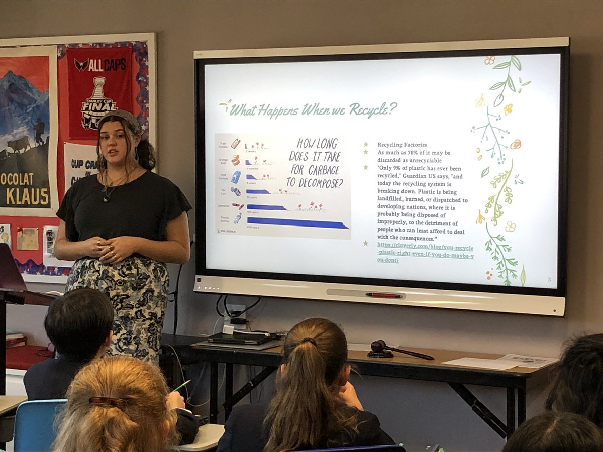 BCDS_History_56's tweet photo. Global studies college freshman, Katie Solosky, inspired Upper School students @BuckleyCDS about her passion for taking action to make a more sustainable world. She is currently spending a year in Costa Rica. #weLEAD #Sustainability @icivics https://t.co/D51AWeqia0