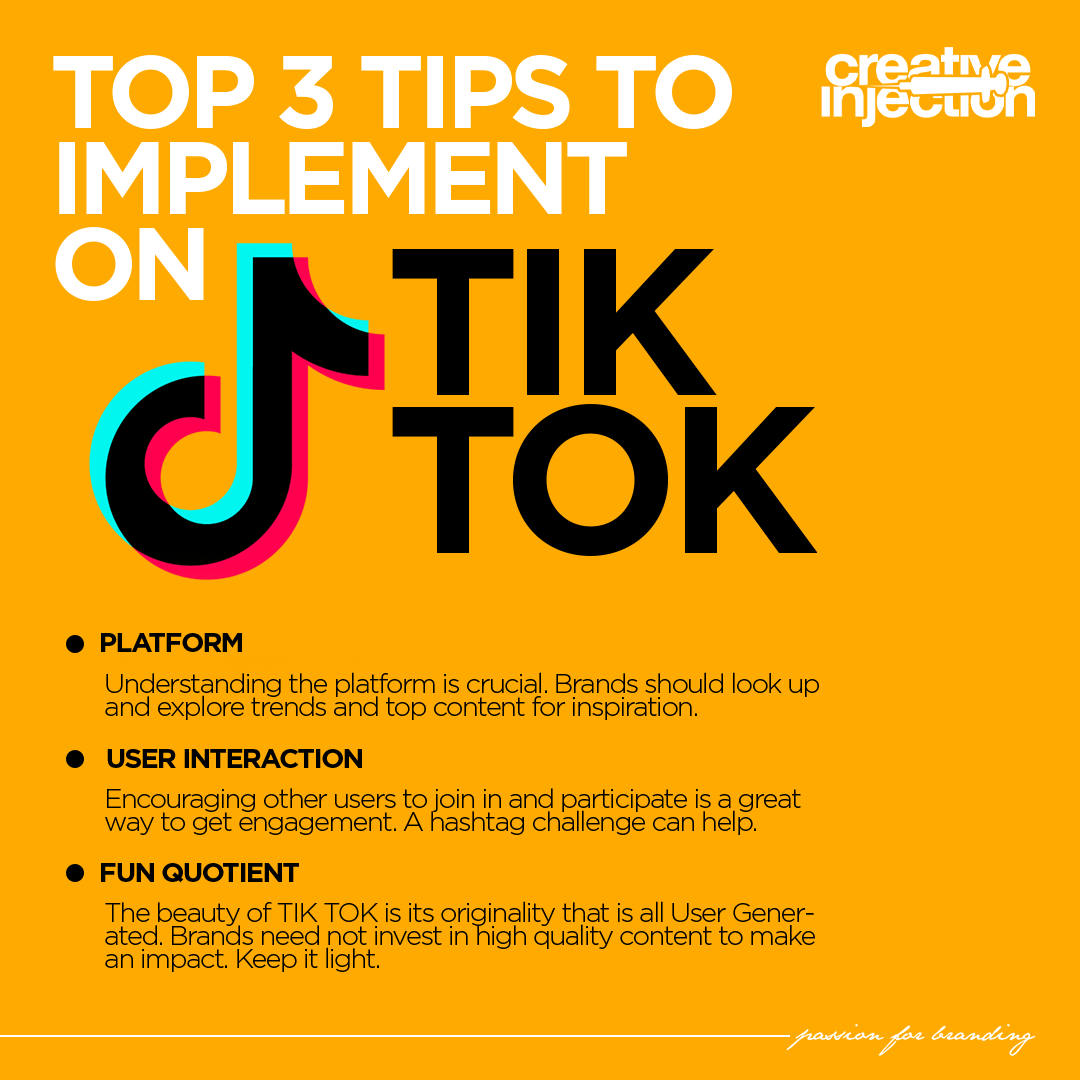 injection100's tweet photo. TikTok is the newest tool for social media marketers. Have you thought about how you're going to use it?

Here are 3 top tips to use in your strategy.

#CreativeInjection #CreativeAgency #Branding #Design #Agency #DigitalMarketing #Creative #Marketing #SocialMedia https://t.co/uEKkhzWFQg