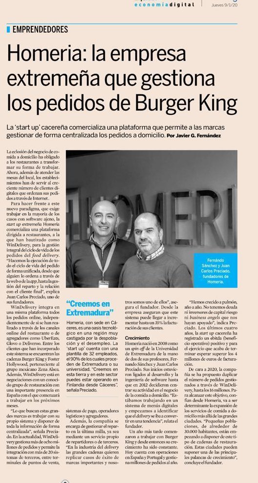 .<a href="/homeria/">Homeria</a> es la startup extremeña responsable de la plataforma que gestiona los pedidos de Burger King. Enhorabuena <a href="/fersanfig/">Nando S. Figueroa</a> y Juan Carlos!