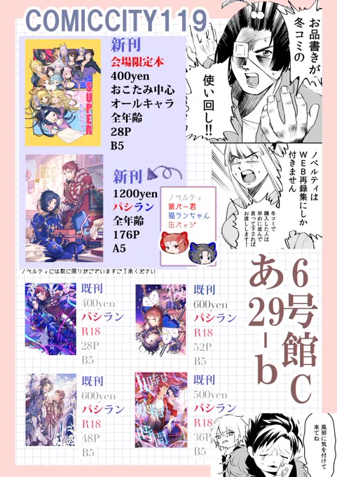 COMICCITY119全空の覇者12にて頒布する本のお品書きです!こんな感じです! 