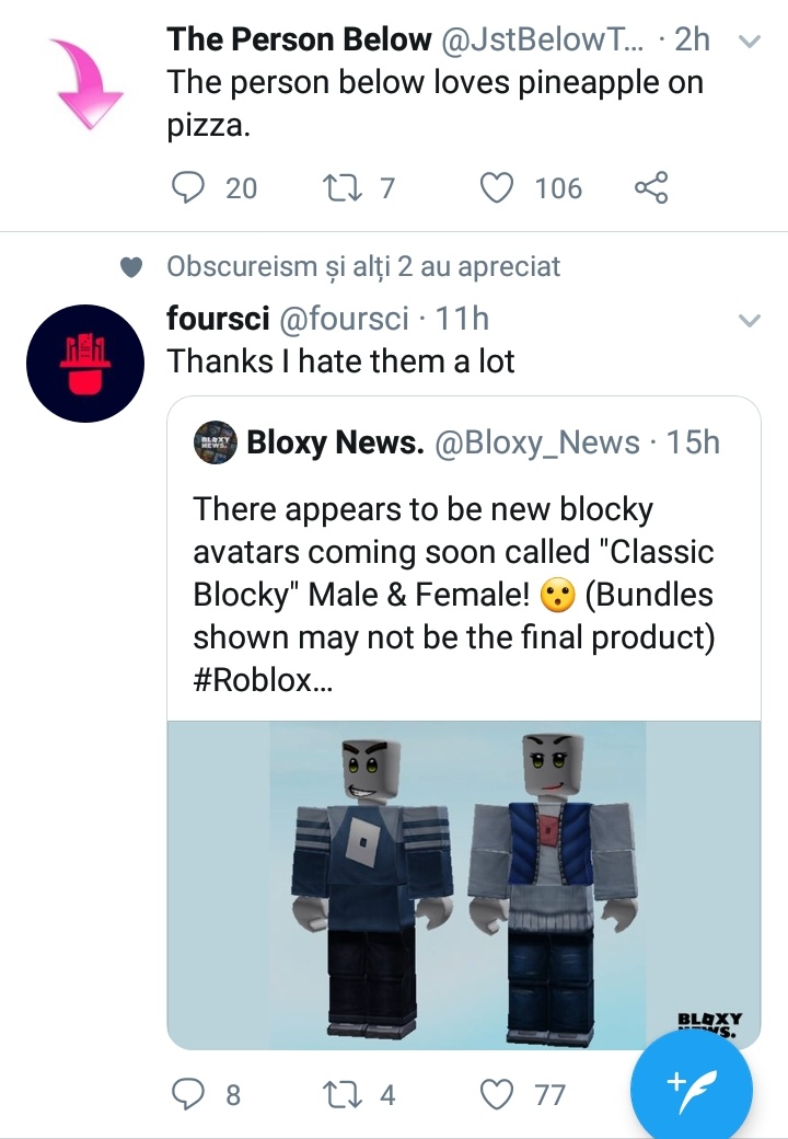 Foursci On Twitter Thanks I Hate Them A Lot - roblox classic blocky avatar