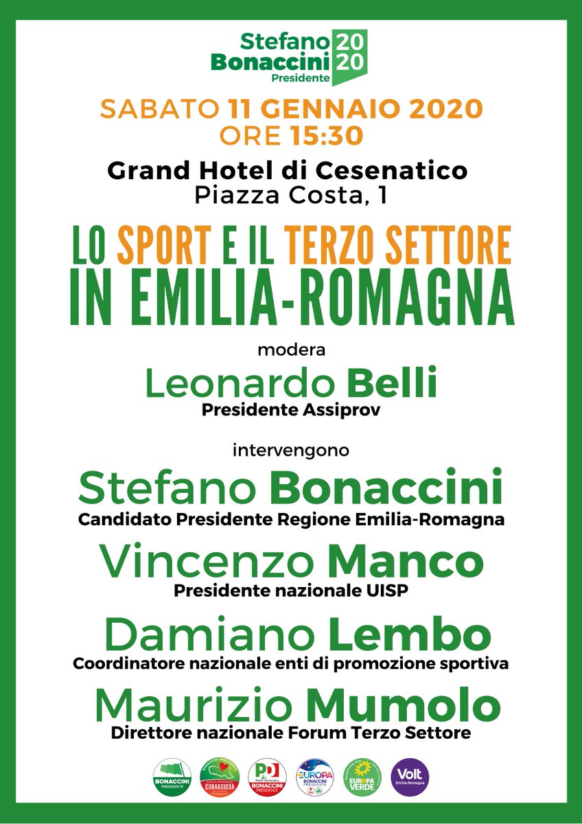 #RegionaliEmiliaRomagna: domani a Cesenatico il presidente <a href="/UispNazionale/">Uisp Nazionale</a> <a href="/VinceManco/">Vincenzo Manco</a> incontra il candidato del centro-sinistra <a href="/sbonaccini/">Stefano Bonaccini</a>, per discutere di #sport e #TerzoSettore. Appuntamento a Cesenatico alle 15,30!